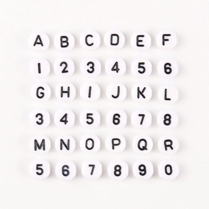 Yochus 1000pcs White Mixed Round Acrylic Letter Beads 4x7mm Black Alphabet Number Beads for Jewelry Making and DIY Bracelets - Image 3